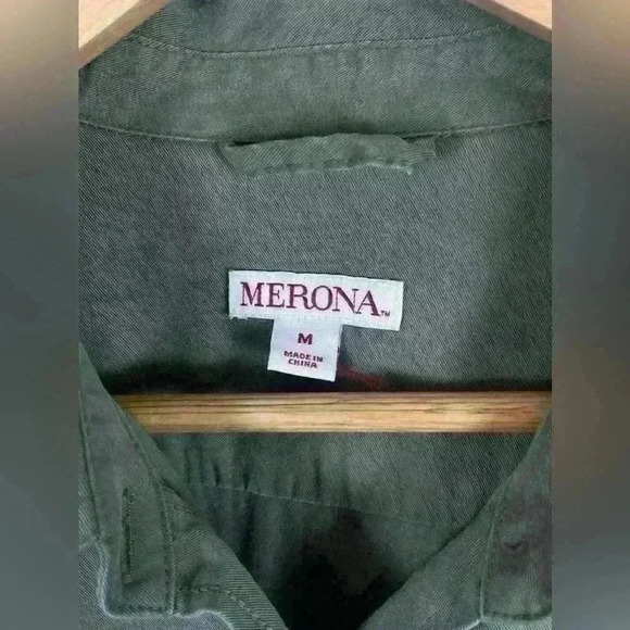 Merona Olive Green Button Down Shirt Dress Women's Medium - Picture 4 of 7